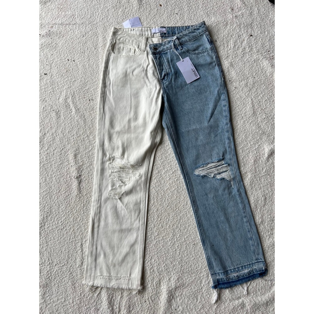 Vervet Norah Two Tone High Rise Straight Leg Jeans Distressed Colorblock 25 NEW